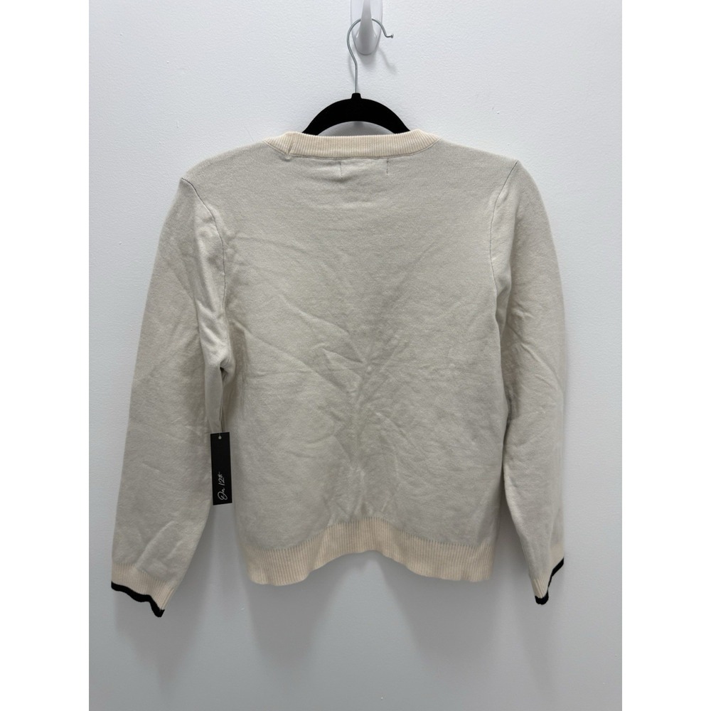 On 12th Cream Cat Graphic Sweater Size Large Bow Detail Knit Top Viscose Blend - Picture 6 of 9